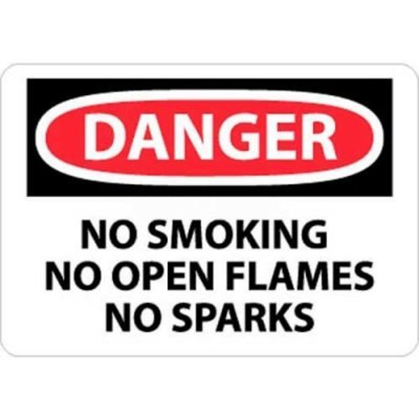 National Marker Co NMC OSHA Sign, Danger No Smoking No Open Flames No Sparks, 10in X 14in, White/Red/Black D458RB